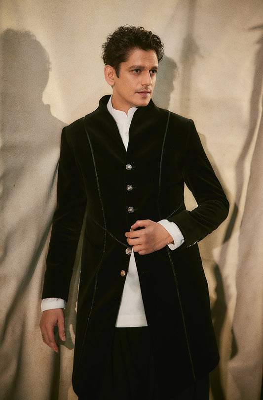 Vijay Varma in our Black Velvet Sherwani Set