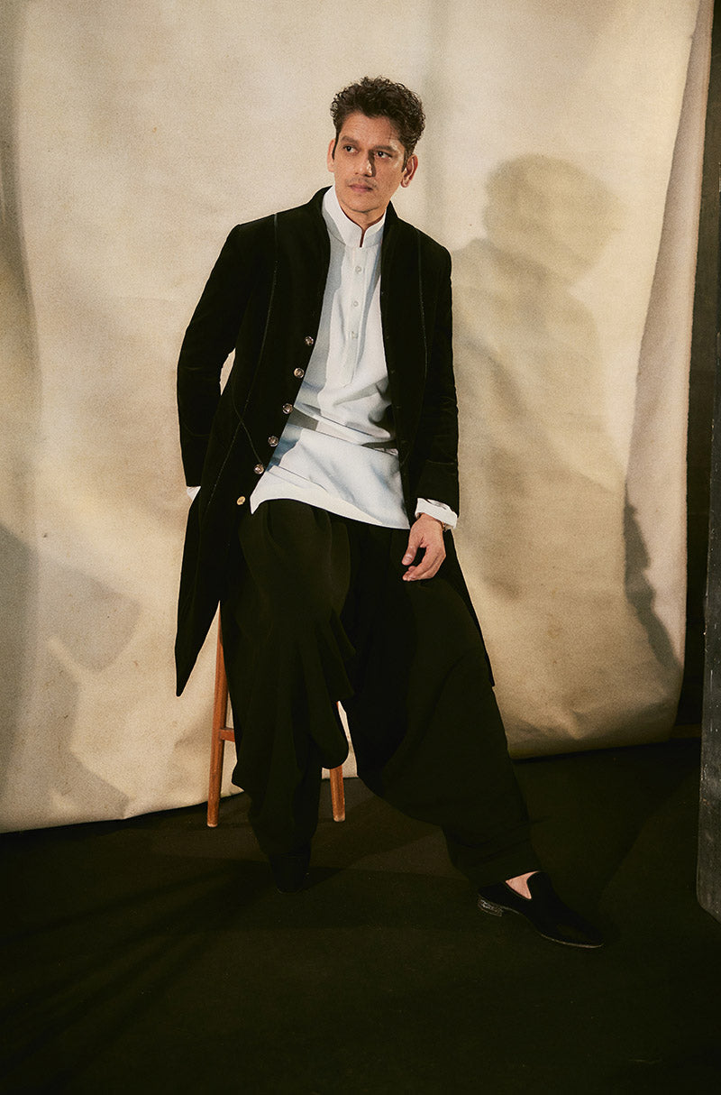 Vijay Varma in our Black Velvet Sherwani Set