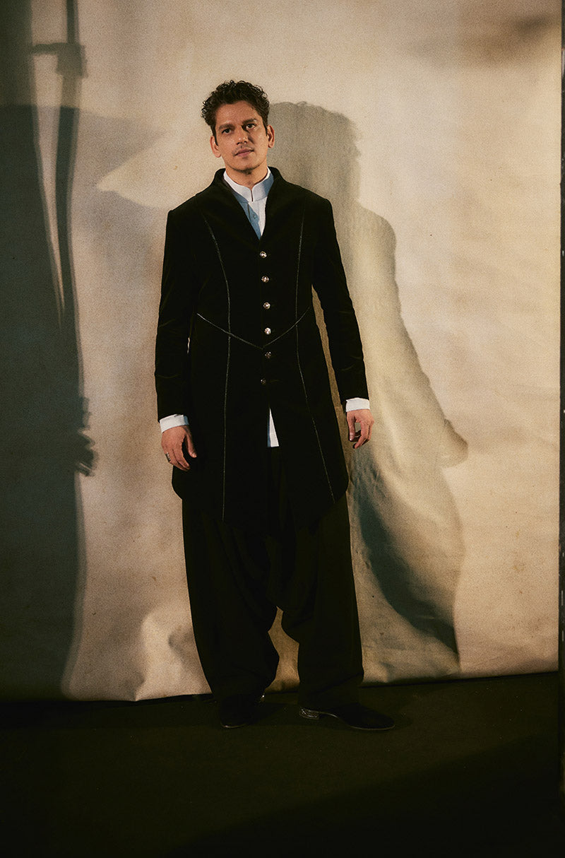 Vijay Varma in our Black Velvet Sherwani Set