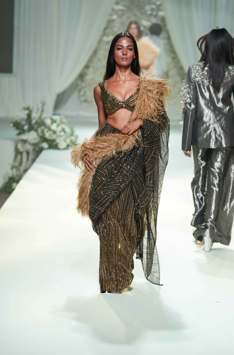 Black & Gold Slim Skirt Set