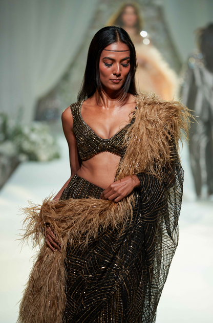 Black & Gold Slim Skirt Set