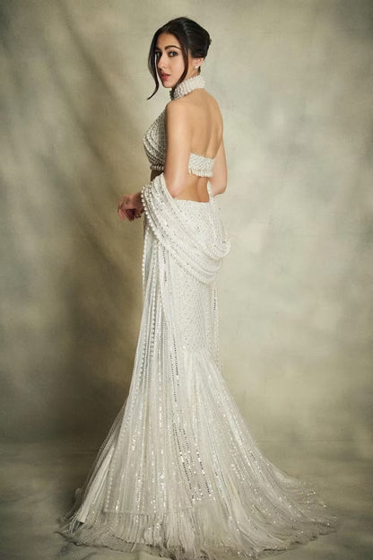 Sara Ali Khan in our Ivory Pearl Embellished Skirt Set