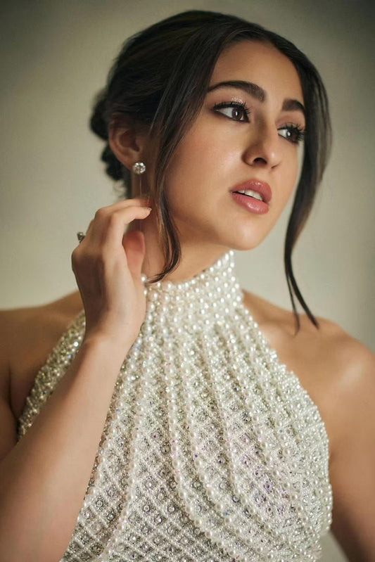 Sara Ali Khan in our Ivory Pearl Embellished Skirt Set