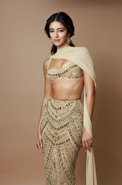 Ananya Panday in our Gold Stone & Embroidered Fitted Skirt Set