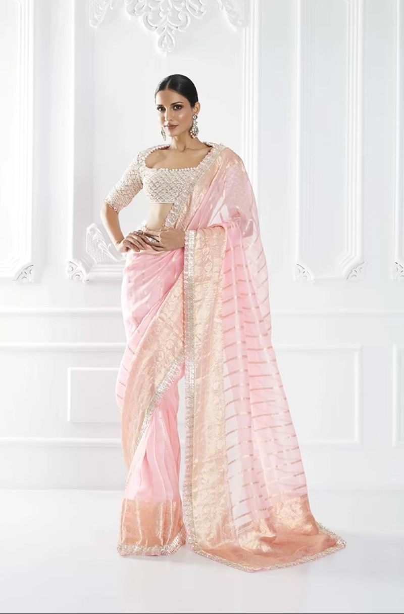 Pink Handloom Saree Set