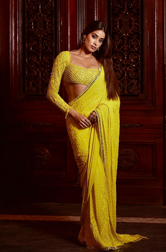 Janhvi Kapoor in our Yellow Embroidered Saree