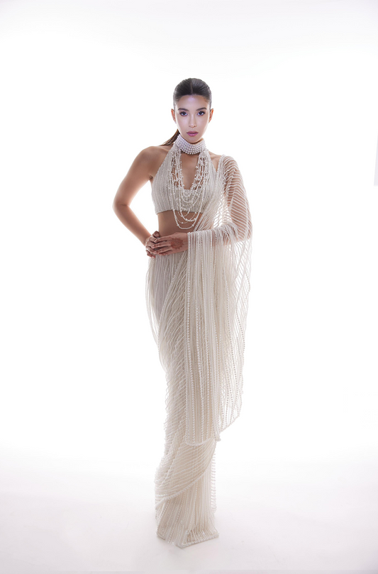 Shanaya Kapoor in our Ivory Pearl Embroidered Stitched Saree