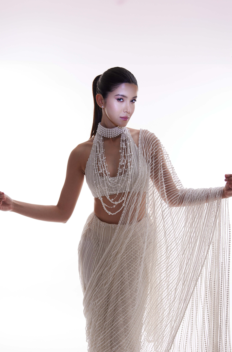 Shanaya Kapoor in our Ivory Pearl Embroidered Stitched Saree