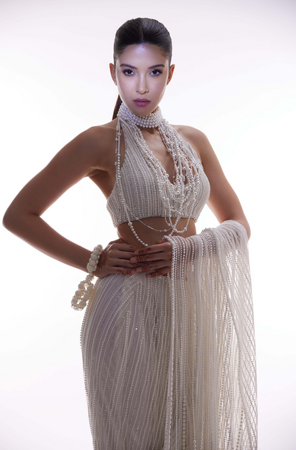 Shanaya Kapoor in our Ivory Pearl Embroidered Stitched Saree