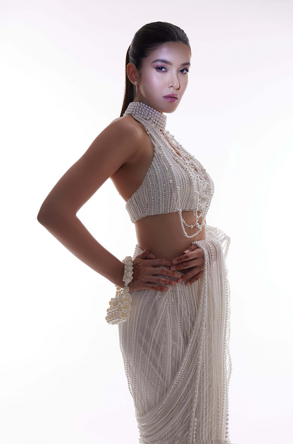 Shanaya Kapoor in our Ivory Pearl Embroidered Stitched Saree