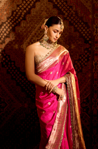 Alia Bhatt in our Pink Ashavali Saree Set