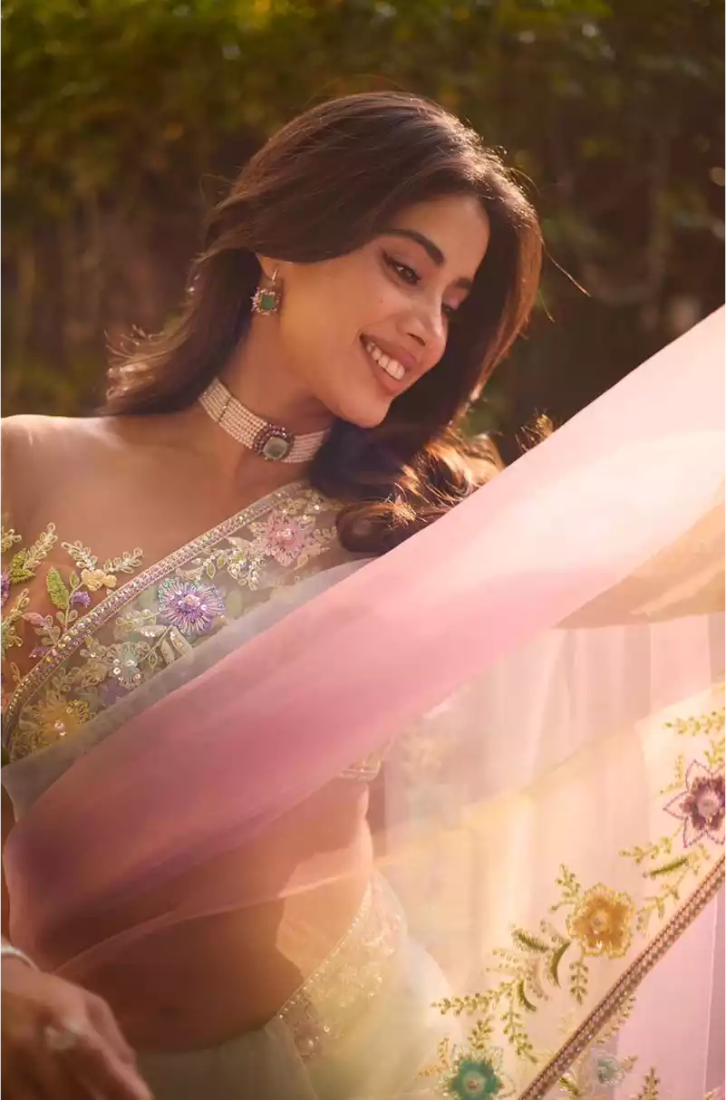 Janhvi Kapoor in our Blush Ombre Saree Set