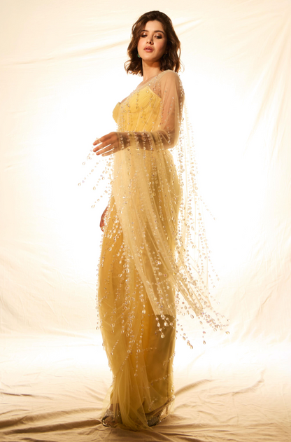 Shanaya Kapoor in our Butter Yellow with Crystals Saree Set