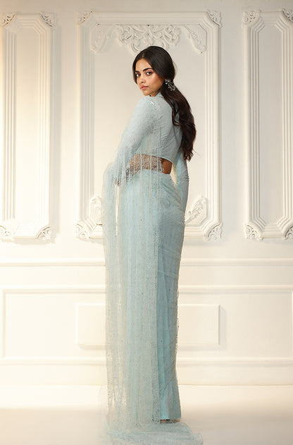 Powder Blue Lace Saree Set