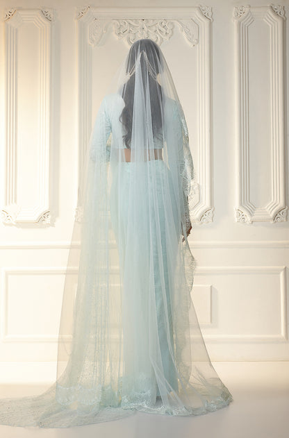 Powder Blue Lace Saree Set