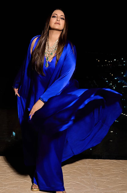 Sonakshi Sinha in our Blue Plain Stain Kurta Set