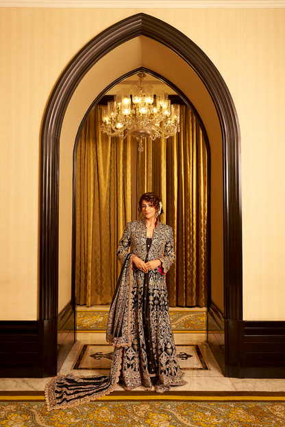 Tahira Kashyap in our Black Georgette Kalidaar Jacket Kurta Set