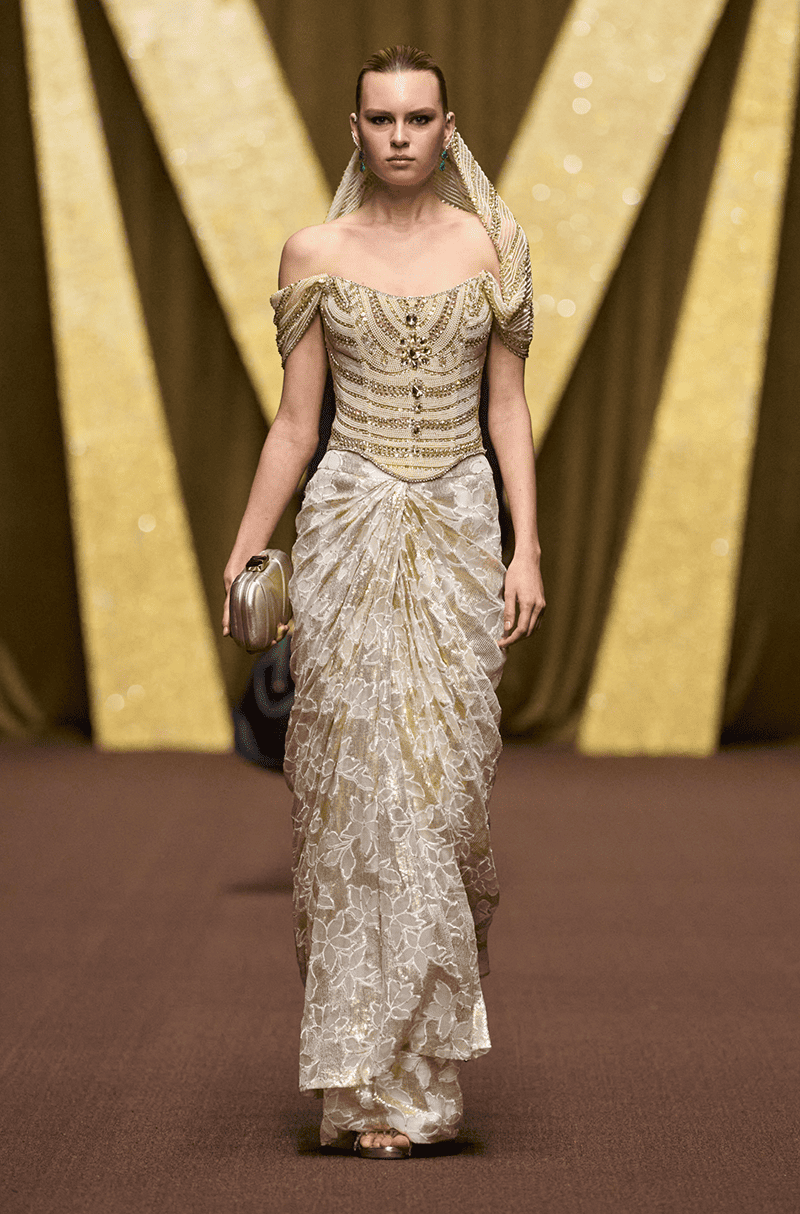 Ivory Pearl & Gold Stone Encrusted Skirt Set