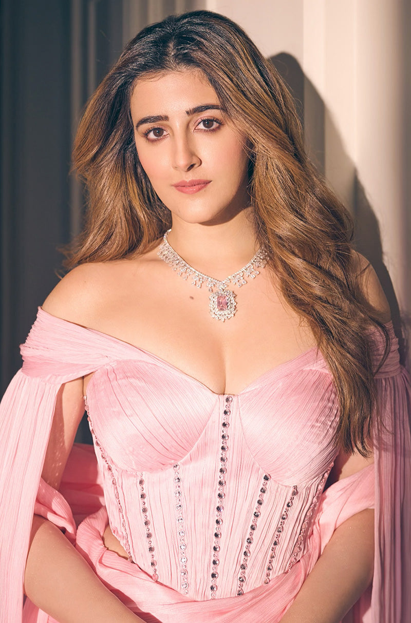 Nupur Sanon in our Pink Chiffon Crystal Saree