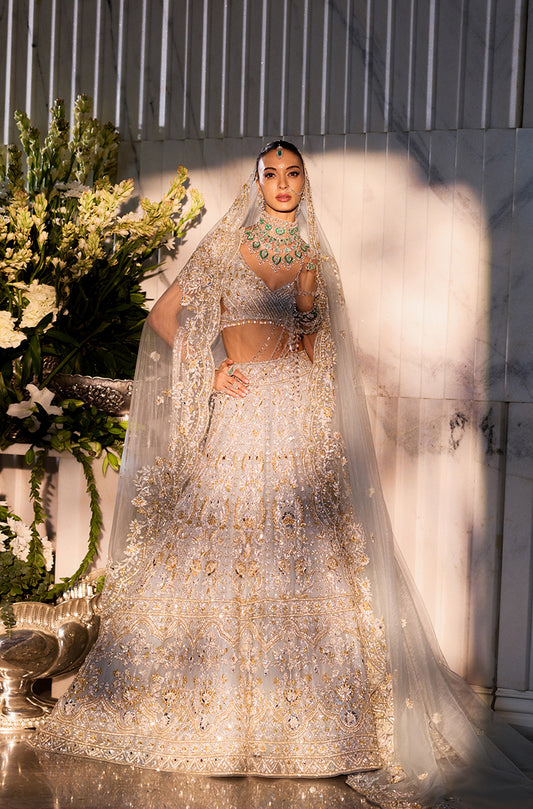 Pewter Blue Tulle Embroidered Lehenga Set