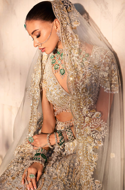 Pewter Blue Tulle Embroidered Lehenga Set