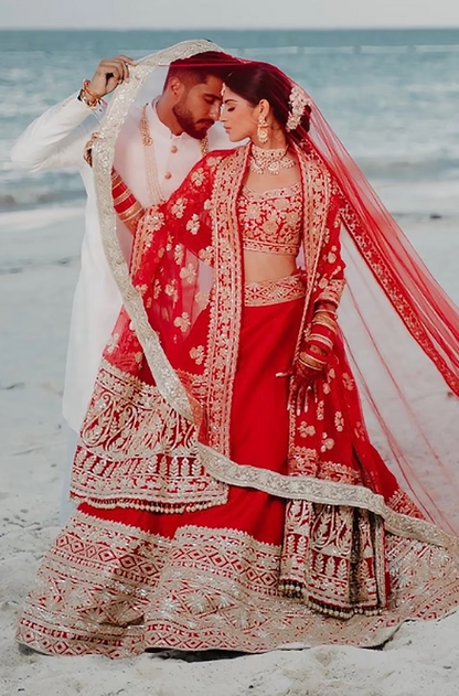 Bride: Tosha Batta in Red Embroidered Lehenga Set