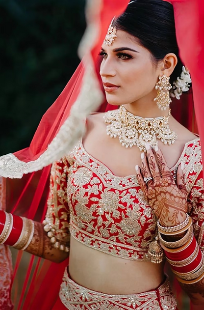 Bride: Tosha Batta in Red Embroidered Lehenga Set