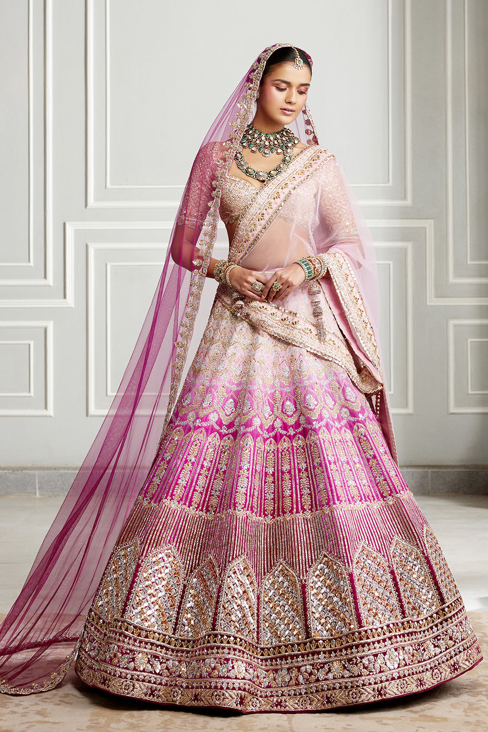 Pink Velvet Ombre Embroidered Lehenga Set