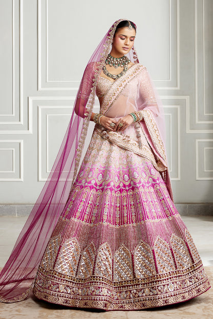 Pink Velvet Ombre Embroidered Lehenga Set