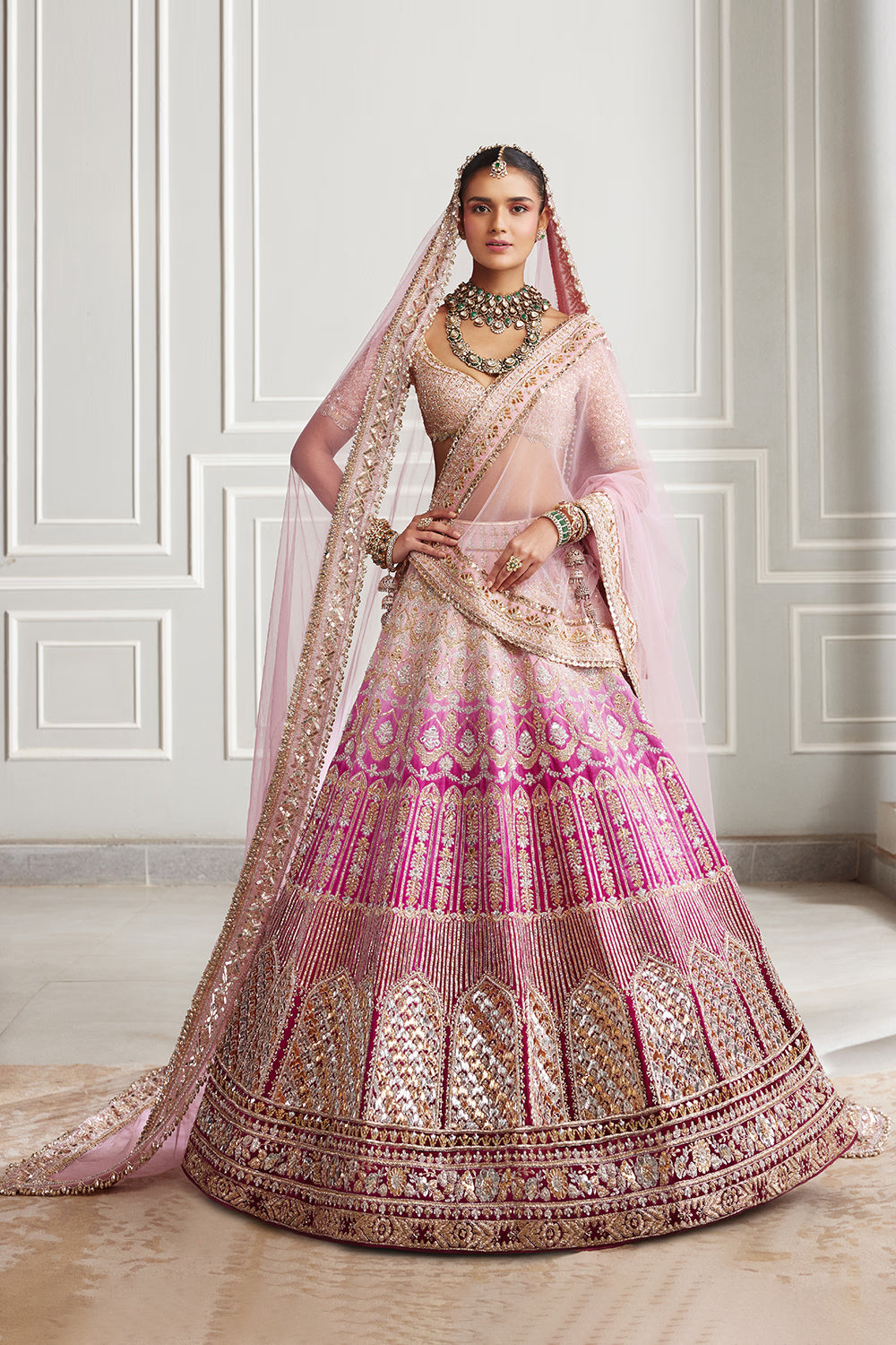 Pink Velvet Ombre Embroidered Lehenga Set