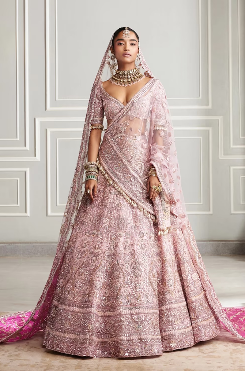 Pink Tulle Embroidered Lehenga Set
