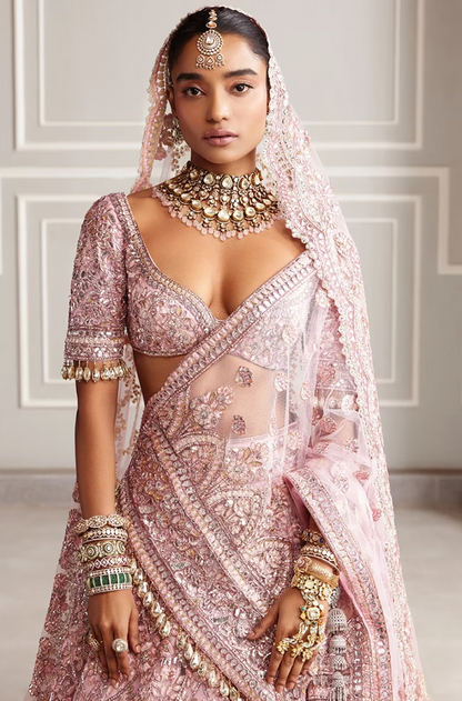 Pink Tulle Embroidered Lehenga Set