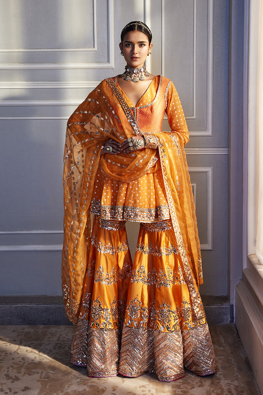 Tangerine Chanderi Silk Kurta Set