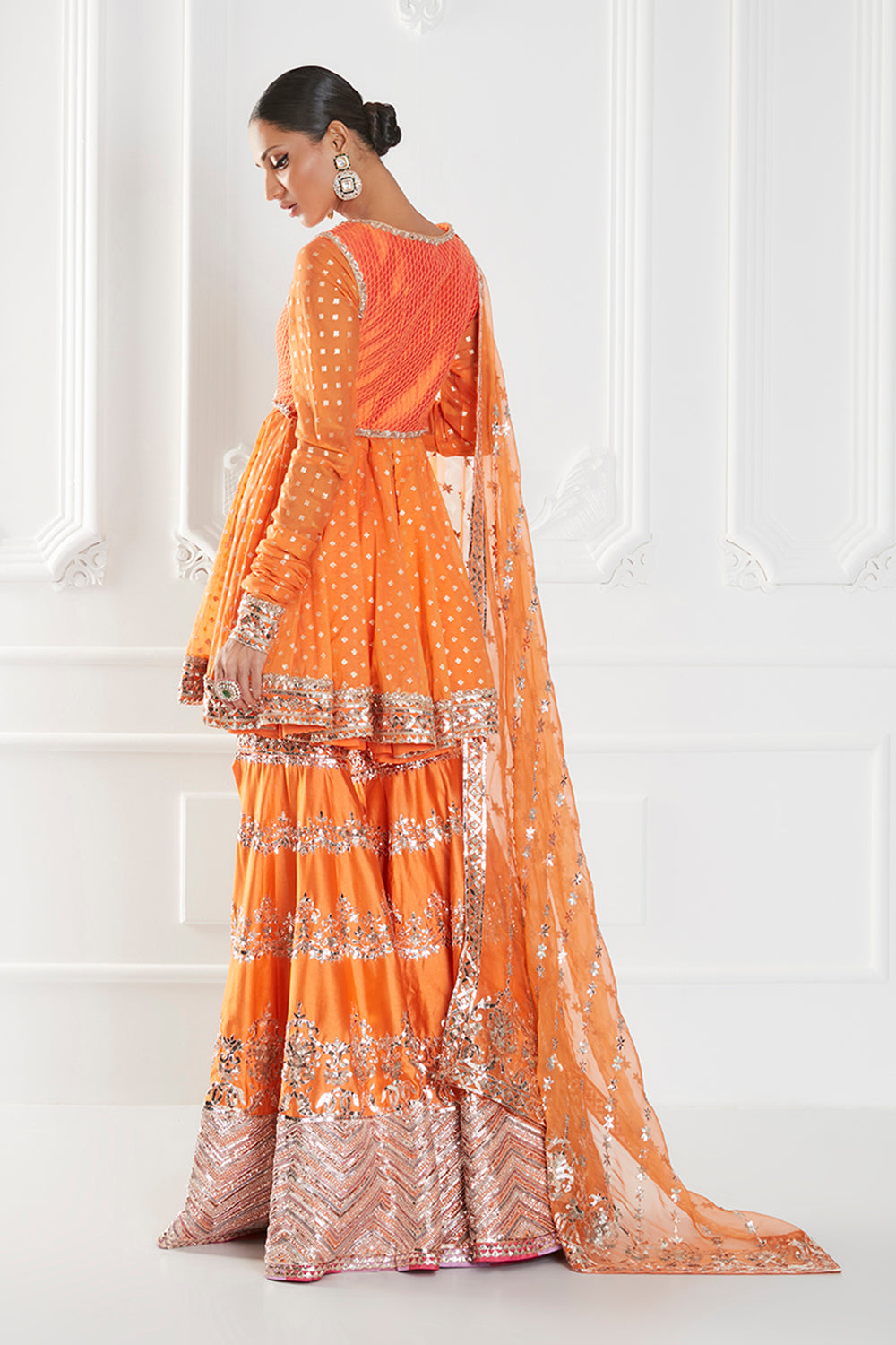 Tangerine Chanderi Silk Kurta Set