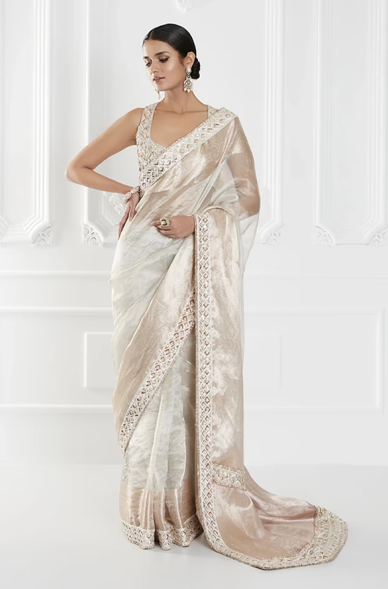 Gold-Silver Tissue Saree Set