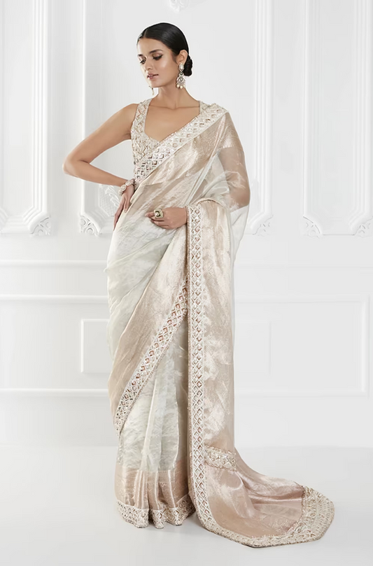 Gold-Silver Tissue Saree Set