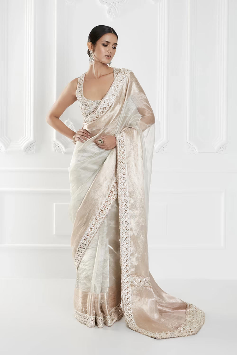 Gold-Silver Tissue Saree Set