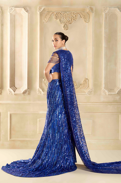 Blue Sequin Skirt Set