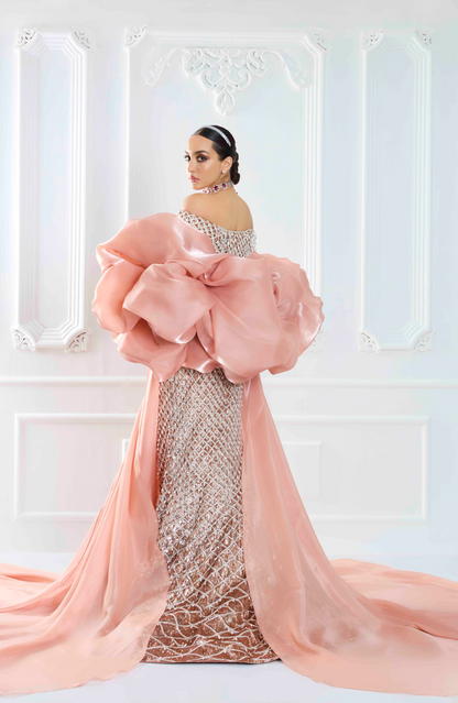 Champagne Net Fishtail Sequin Lehenga Set