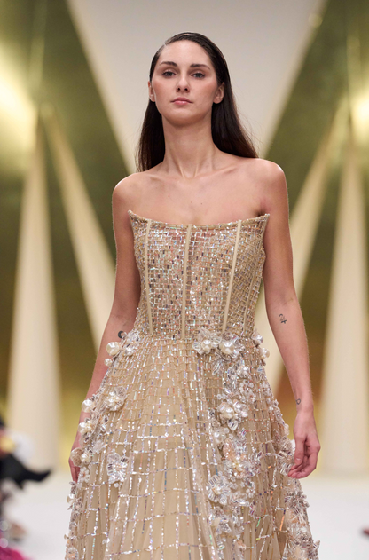 Oyster 3D Floral Tulle Corset Gown