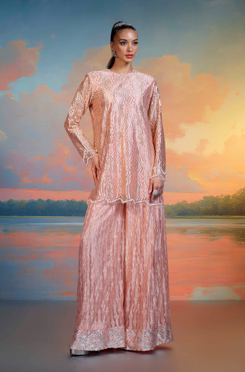 Peach & Gold Lace Co-ord Set