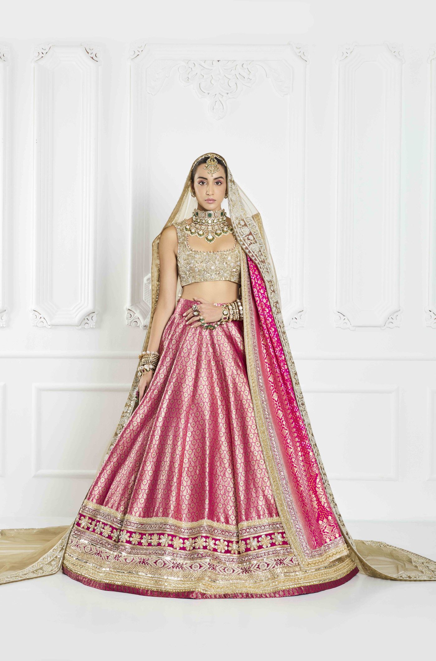Deep Pink Brocade Lehenga Set