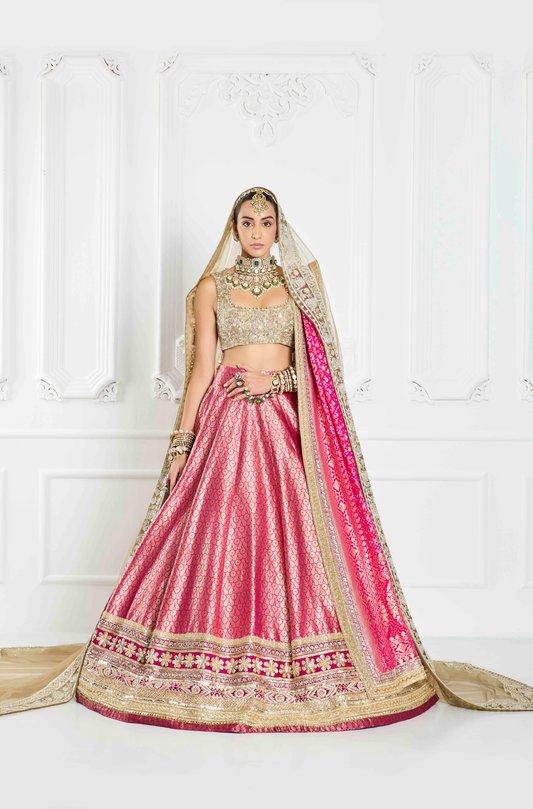 Deep Pink Brocade Lehenga Set