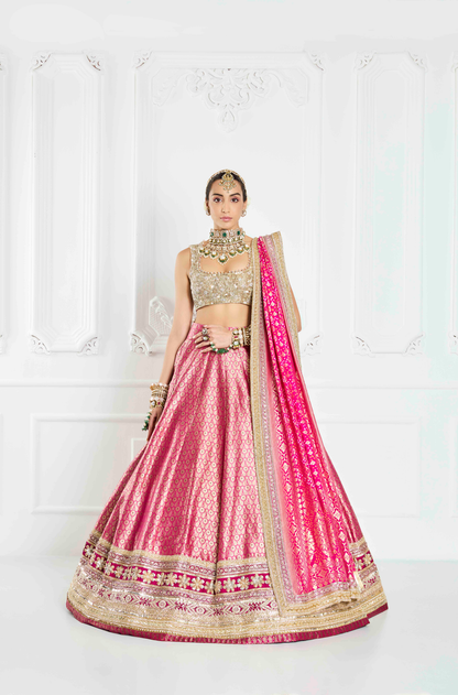 Deep Pink Brocade Lehenga Set