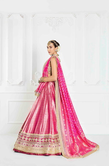 Deep Pink Brocade Lehenga Set