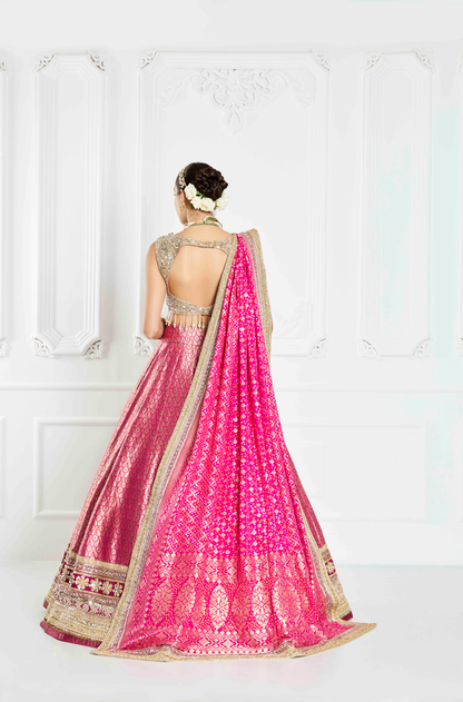 Deep Pink Brocade Lehenga Set