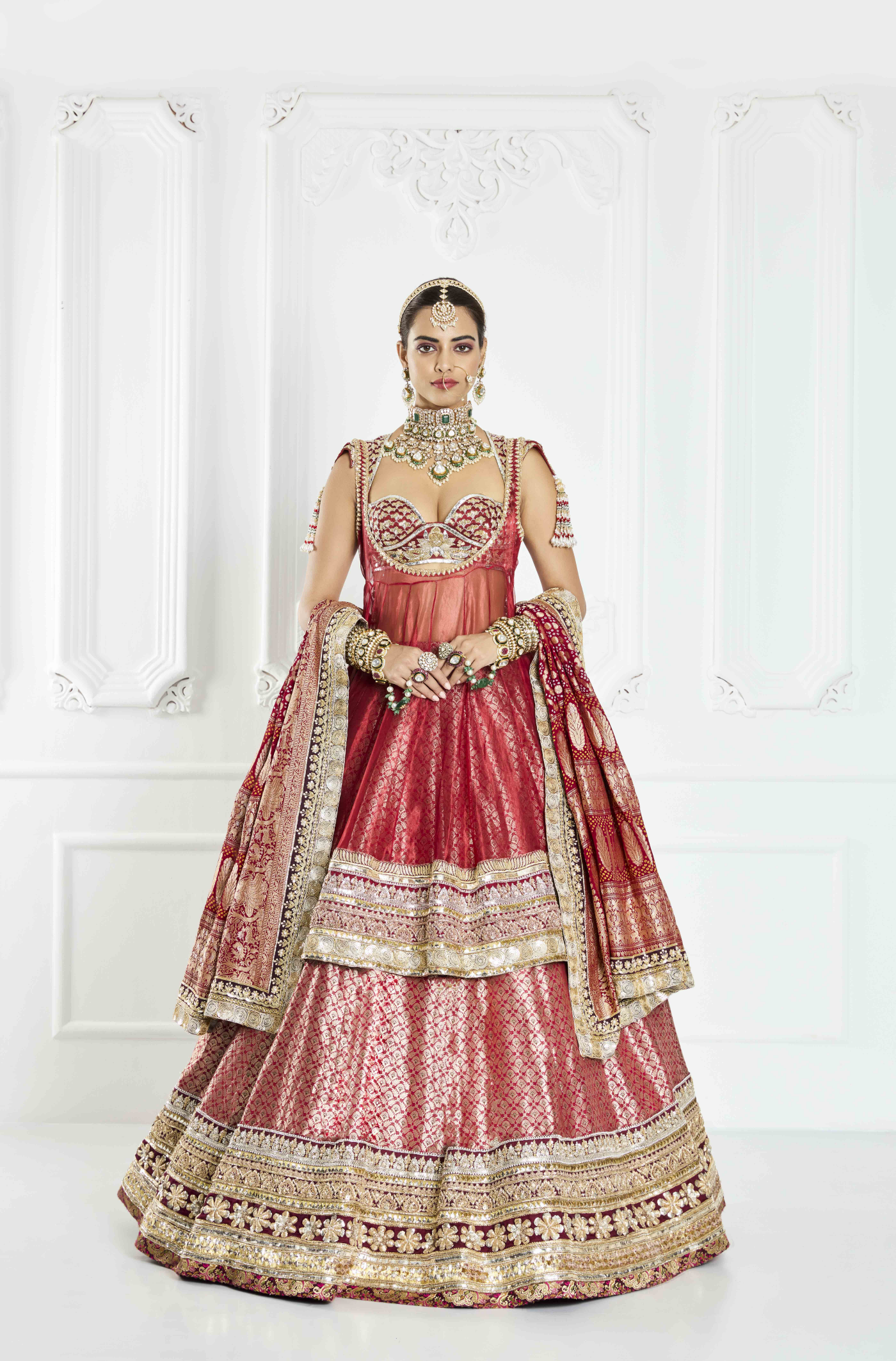 Deep Red Brocade Lehenga Set