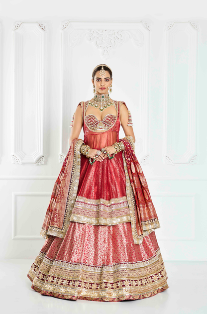 Deep Red Brocade Lehenga Set