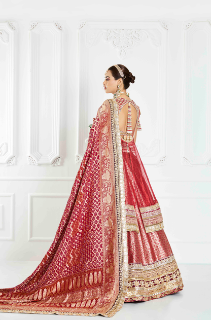 Deep Red Brocade Lehenga Set