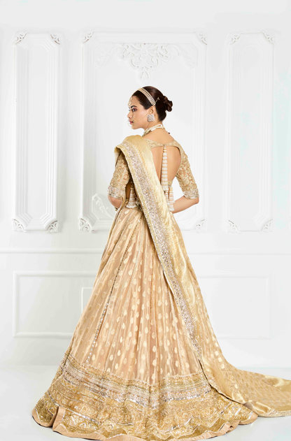 Beige and Gold Banarasi Lehenga Set